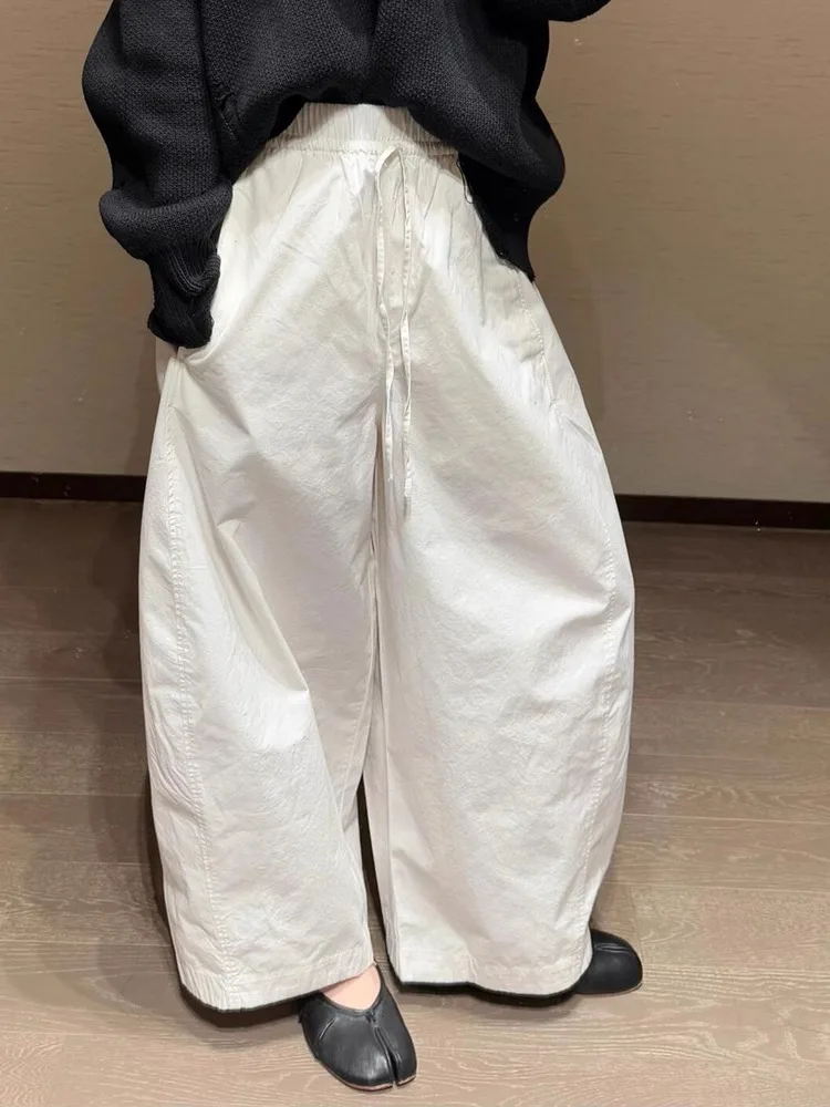 Casual White Buet Pants Women's Spring Summer Loose Thin Elastic Waist Sun Protection Wide Leg Long Trousers Japanese Sle