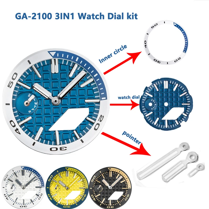 GA2100 watch 3in1 Set Hour Marker Watch Dial For Casioak GA-2110 GA-2100 Hands Watch Part Personalized Modification Accessories