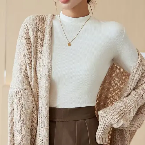 2023 가을/겨울 신사복 스탠드 칼라 다목적 나사 스레드베이스 레이어 탑 슬리밍 부드러운 티셔츠 긴 소매 하프 폴로/거북이 목  Best5