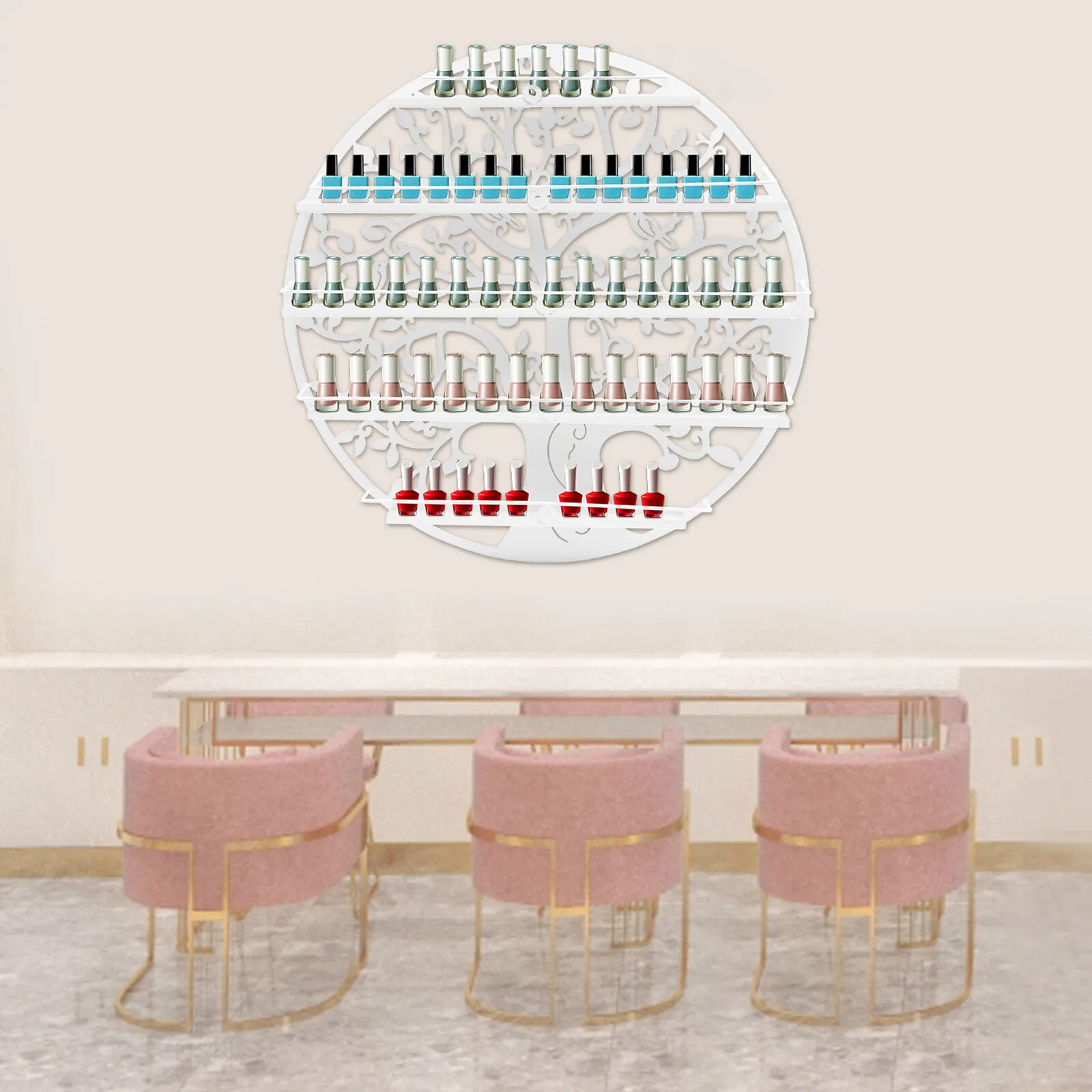 Weißes 5-Stufiges Nagellack-Displayregal Aus Edelstahl، Aufnimmt Bis 60 Nagellackflaschen، Wandmonierto + Offenes Design