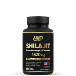 Pure Himalayan Shilajit Supplement 60% Fulvic Acid Made in the United States 85 Trace Minerals, Contains Ginseng and L-Carnitine