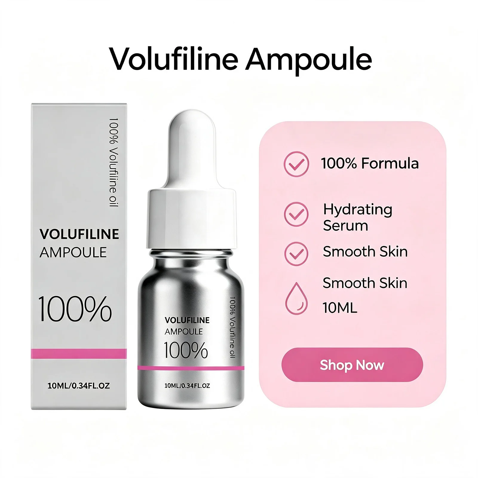 100% Volufiline Plumping Ampoule Serum Hydrating Boost Skin Volume Enhance Glow Smooth Texture Fast Absorbing Facial Care 10ml