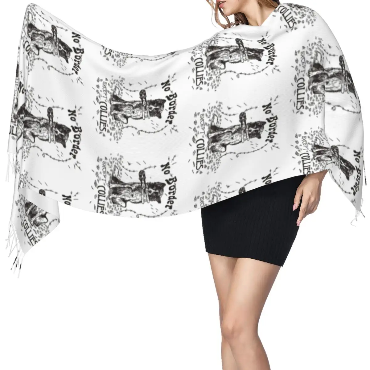 

Без границы, кроме шарфа Collies, шарфа с кисточками для женщин, мягкие теплые шали и накидки, большая осенне-зимняя шаль