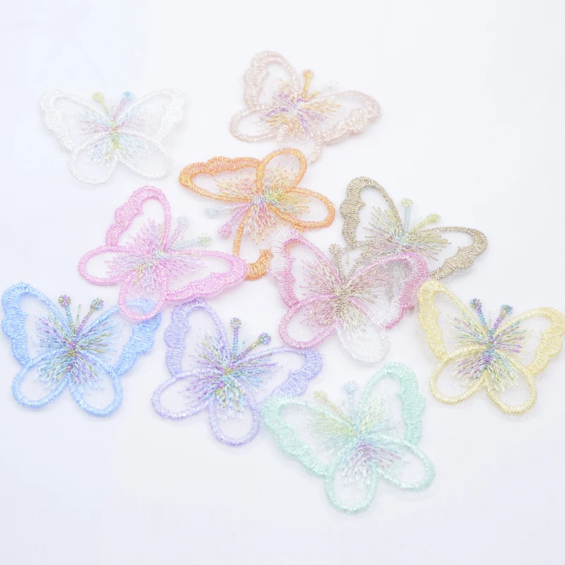 10Pcs 48*40mm Cute Exquisite Embroidered Mesh Butterfly for DIY Clothes Hat Shoes Patches Accessories Headwear Hair Clips Decor