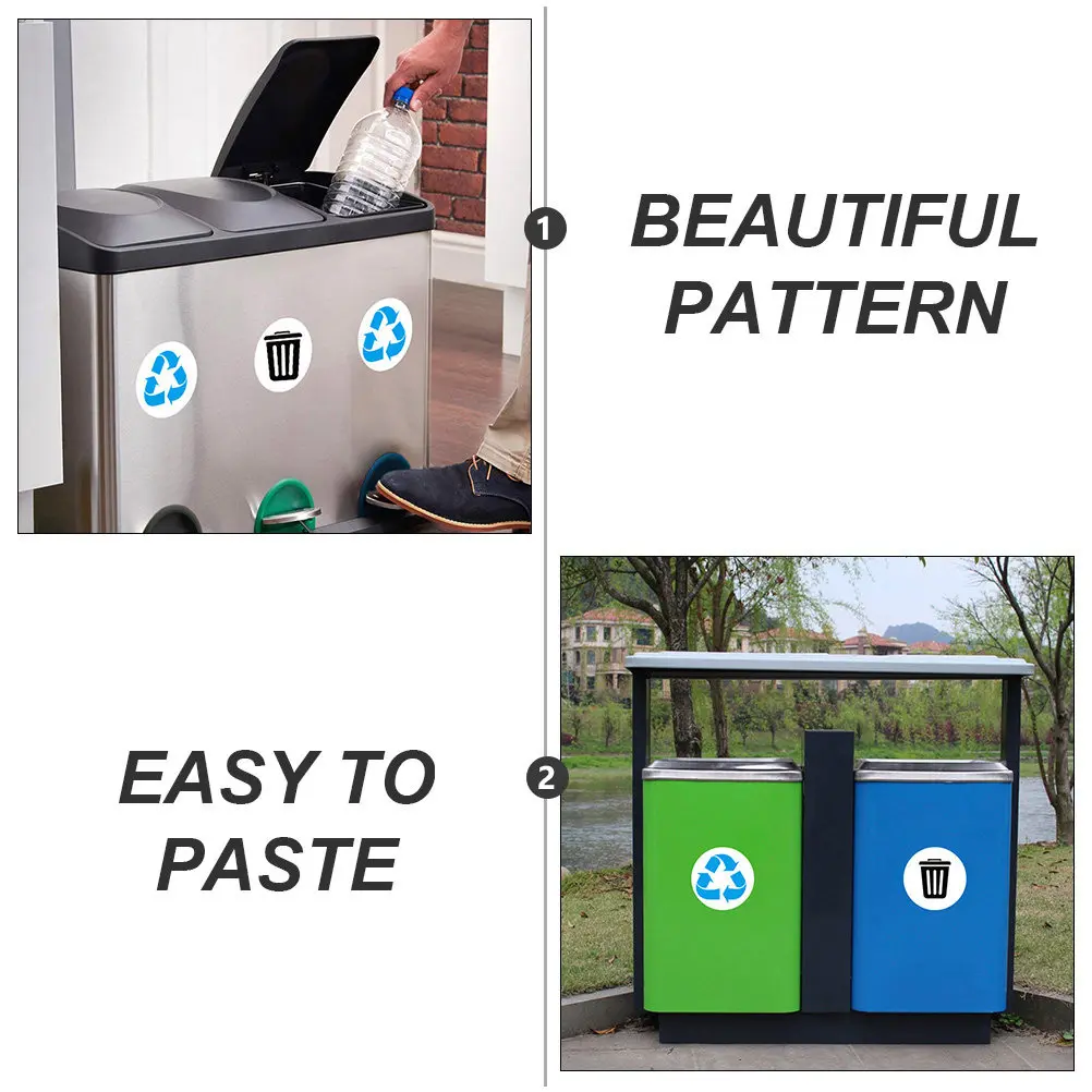 1Set Garbage Classification Stickers PVC Material Adhesive Trash Bin Decals for Waste Sorting Reminder and