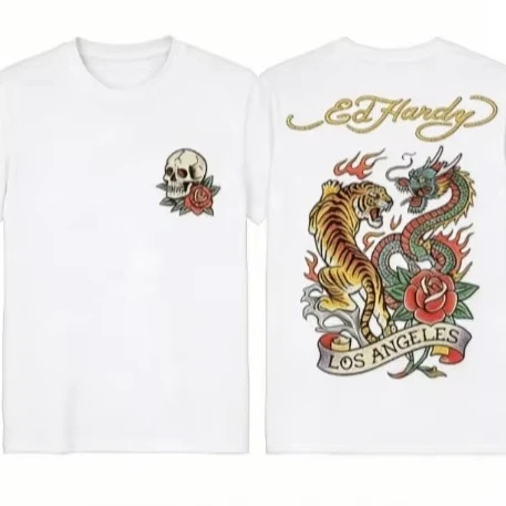 2026 Summer T-Shirt with Tiger and Dragon Tattoo Style Print Design for Urban Men Street Suitable for Both Men and Women