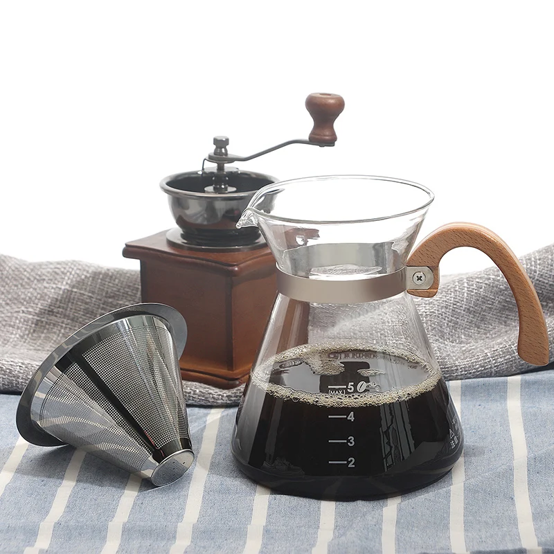 

Coffee Glass Pot Coffee Drip Pot Borosilicate Glass Coffee Pot with Wooden Handle and Stainless Steel Filter