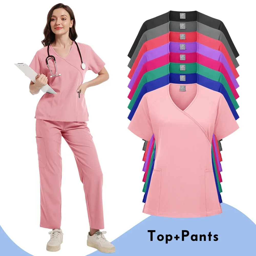

Nurse Uniform Medical Beauty SPA Uniform Dental Scrub Nursing Healthcare Scrubs Set Women Surgical Gown Top+pants Suit Wholesale