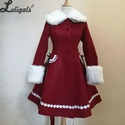 Lolita Winter Coat Sweet Fur Collared Daily Single-breasted Women's Long Wool Coat Custom Tailored