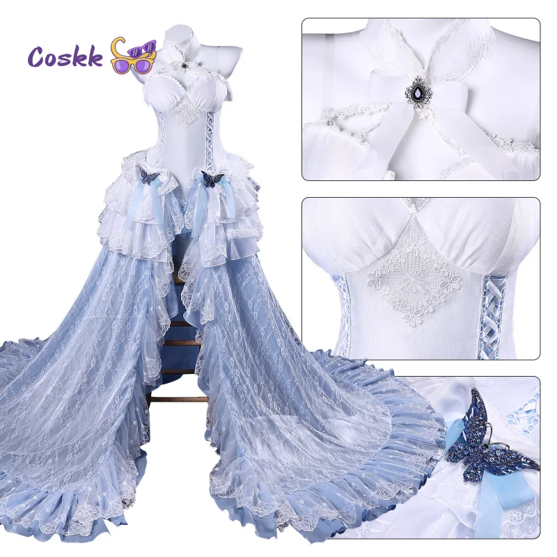 

Game HMS New Oath Cheshire White Seaside Melody Cosplay Costume White Wedding Dress Halloween Party Role Play Outfits