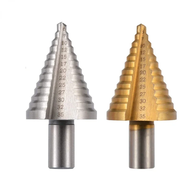 High Speed Steel5-35mm Triangular Shank Natural Gold Coloured Pagoda Drill Step Reaming Drill Multi-function Pagoda Hole Opening