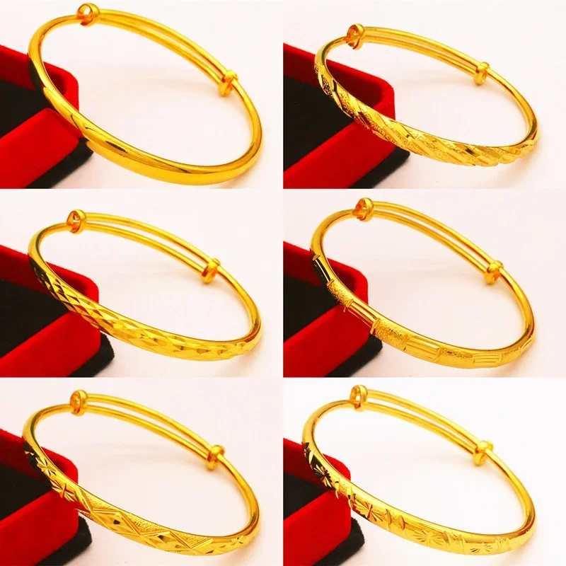 Brass Gold plated Women's Push pull Bracelet Vietnam Sand Gold Jewelry Long standing Fashion Accessories