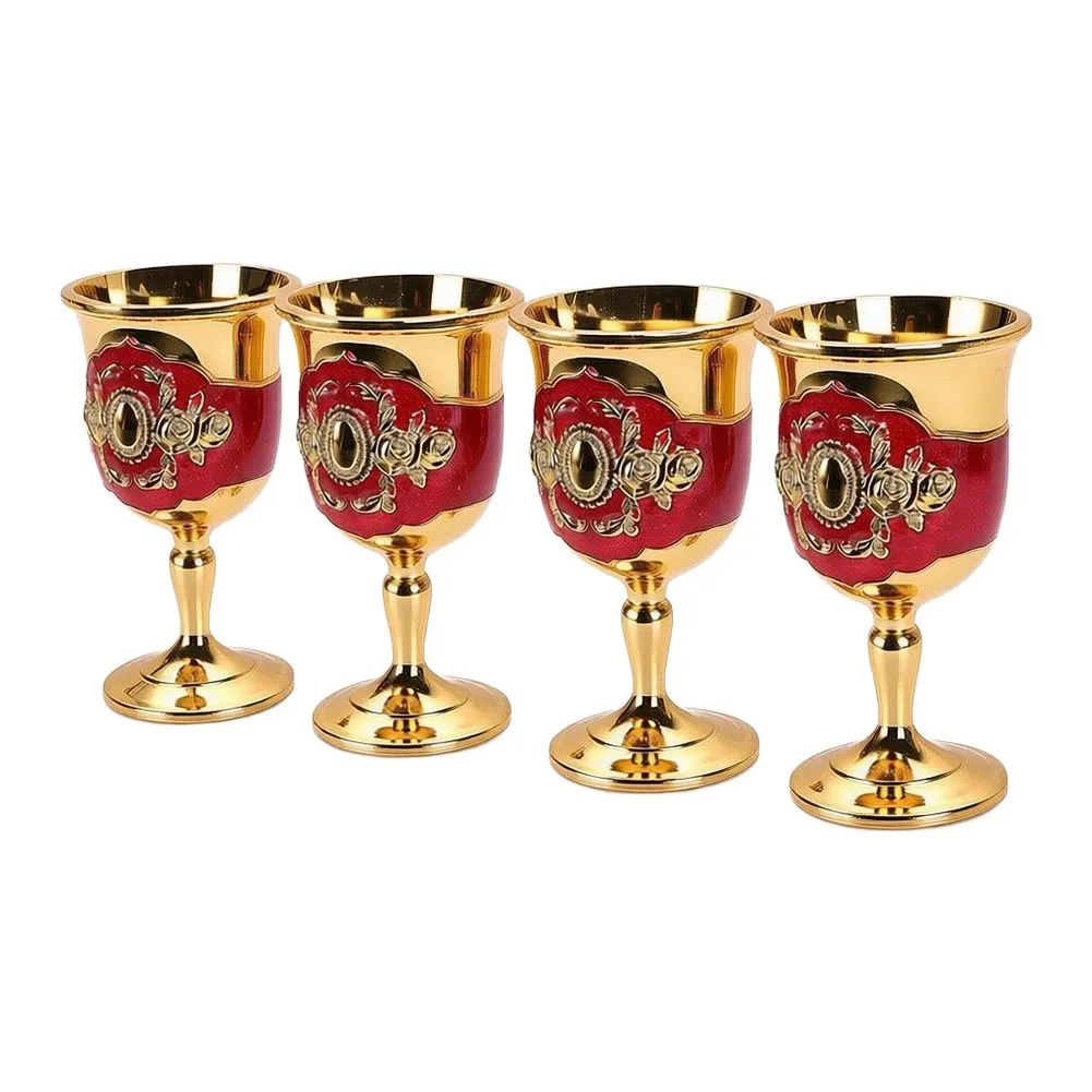 4Pcs Embossed Metal Goblet Shot Glasses Small Wine Cups For Household Bar Party Drinkware Festival Table Decoration
