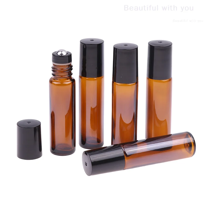 

10ml Amber Thin Glass Roll on Bottle Sample Test Essential Oil Vials with Roller Metal Glass Ball