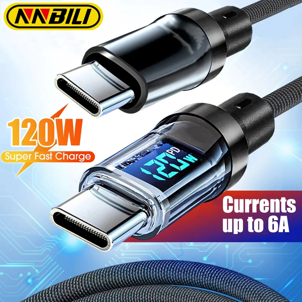 NNBILI-Cable USB A tipo C de carga rápida, dispositivo de pantalla Digital de 120W, PD, para iPhone 15, Xiaomi 14, HUAWEI, Macbook y iPad