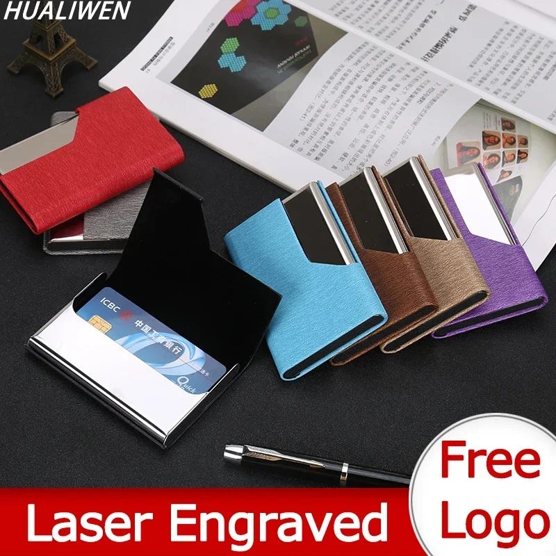 

Laser Engraved LOGO Luxury Business Card Case Men's Creative Aluminum PU Case Cover Credit Card Business Card Holder Wallet