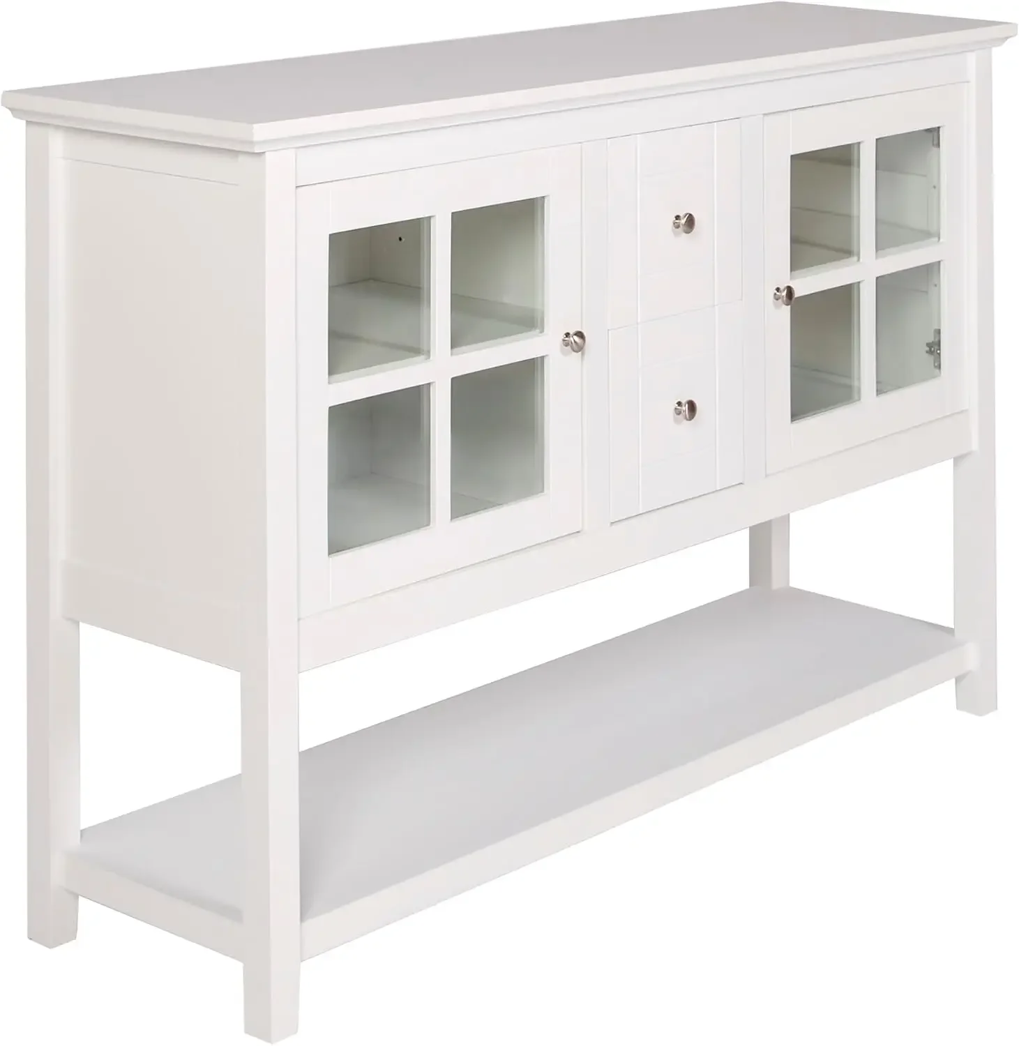 Charlotte Classic Glass Door Storage Buffet, 52 Inch, White