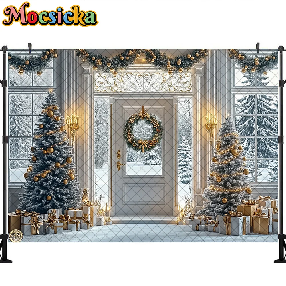 Mocsicka Photography Background Christmas Room Sofa Window Garland Decoration Backdrop Family Kid XMAS Holiday Party Prom Studio