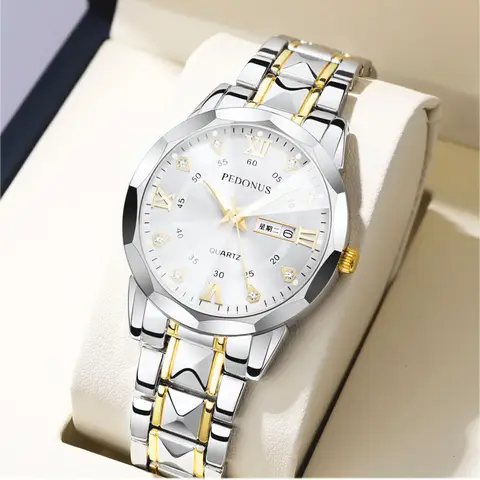 Toppmärkesklocka Herr Trendig Affärsklocka Högkvalitativ Stålbälte Kinesisk Engelsk Dubbelkalender Herrmode Quartz Armbandsur 8 best sales Kinesisk lyxklocka - №6