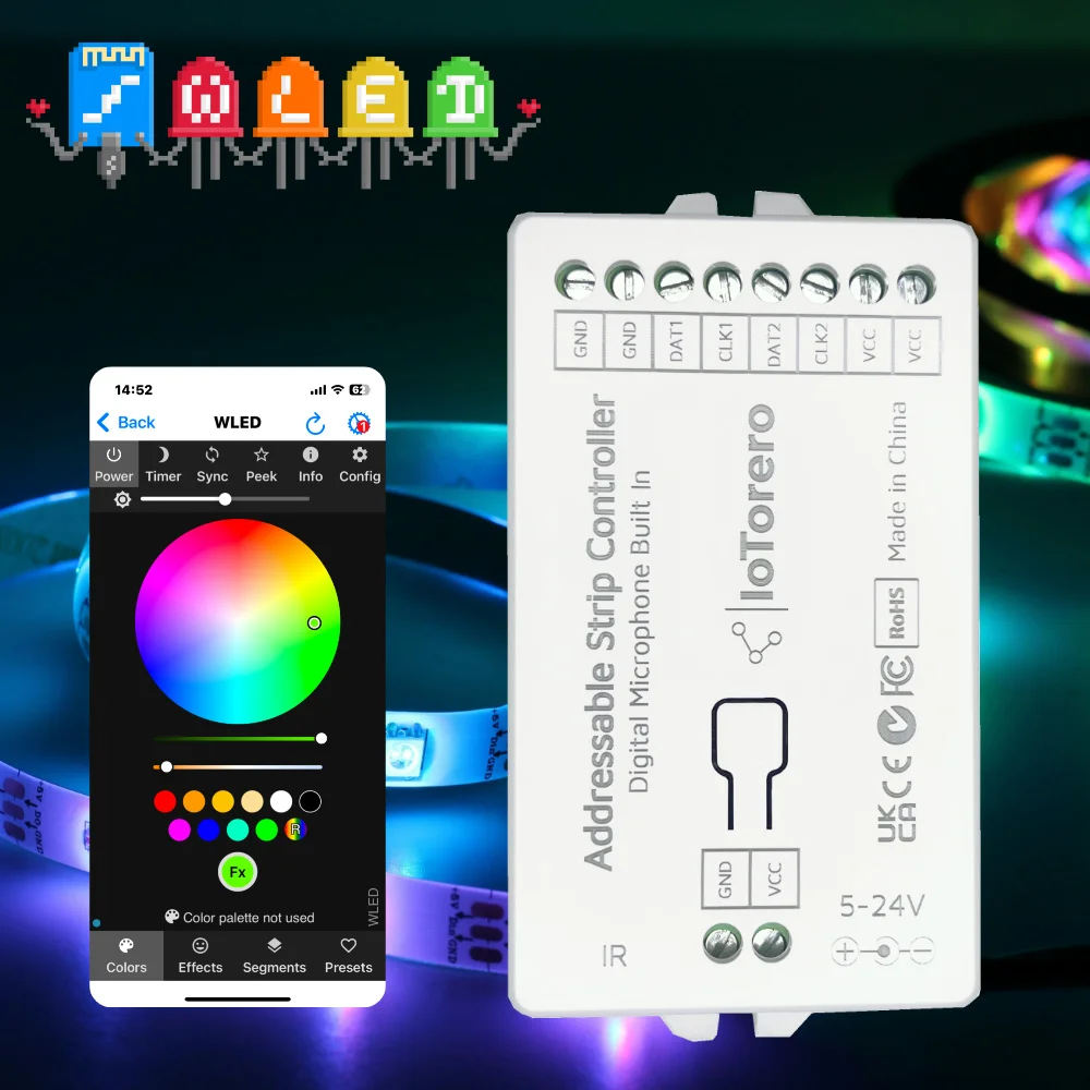 WLED Sounds Reactive Addressable Strip Light Controller 16A Relay Built In WS2811 WS2812B WS2815 WS2814