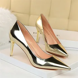 Women Mteallic Bronze Leather Pumps 7.5cm 10.5cm High Heels Lady Stiletto Middle Heels Wedding Bridal Gold Silver Event Shoes