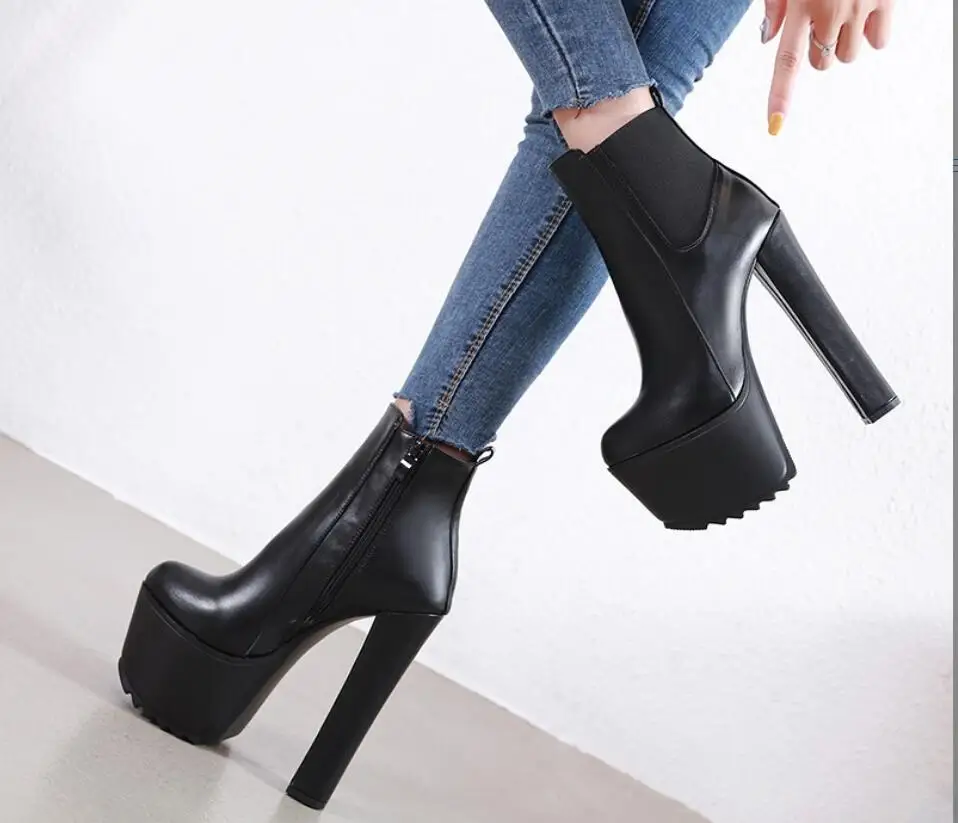 New Fashion Women\'s Ankle Boots Platform Sexy High Heels Short Boot For Women Black Classic Heels Party Shoes Ladies Large Size