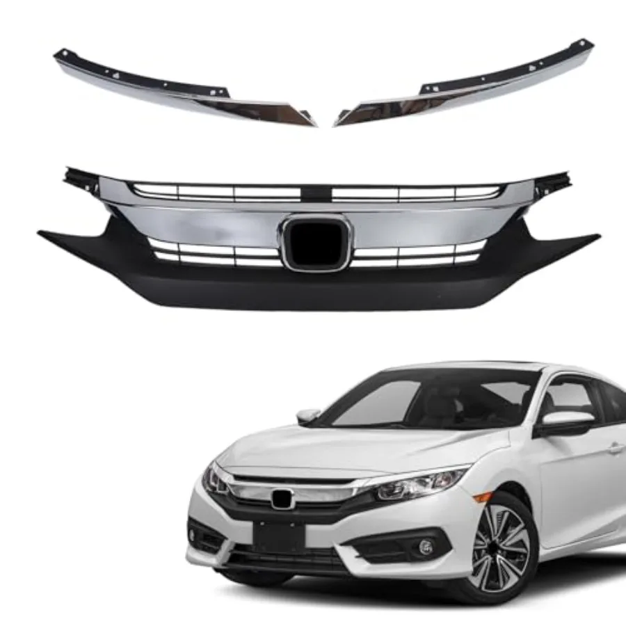 

Front Bumper Grille Grill W/Chrome Eyelid Molding For 2016 2017 2018 Honda Civic Sedan