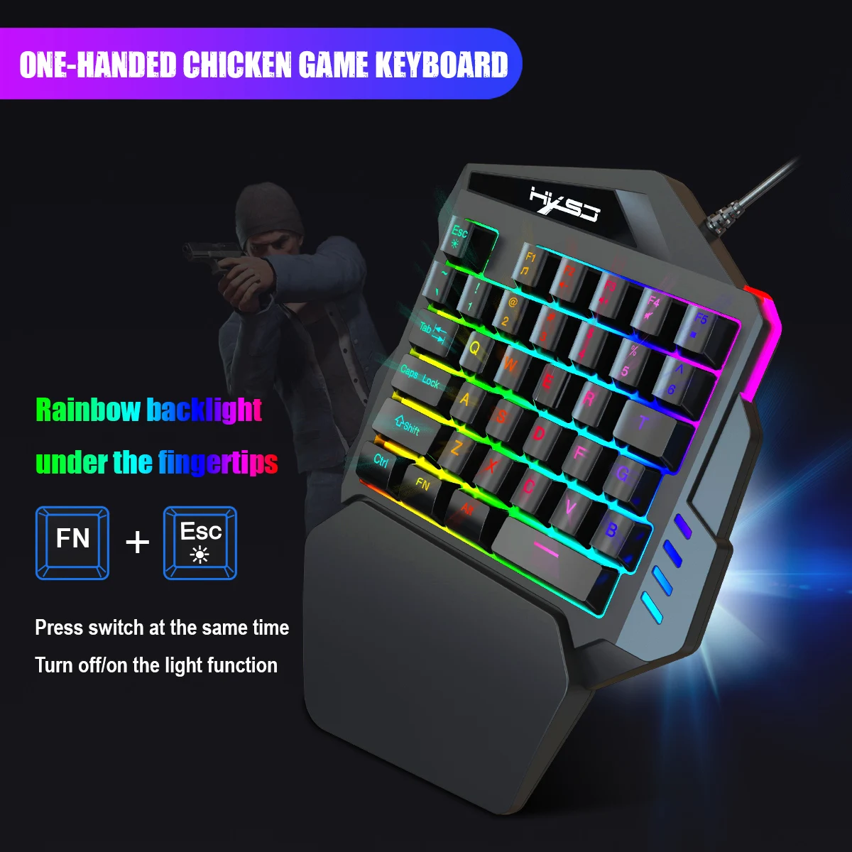 Ergonomic One-Handed Gaming Keyboard, 35-Key Compact Design, RGB Lighting, USB Powered, Thin Film Keys for Enhanced Gaming