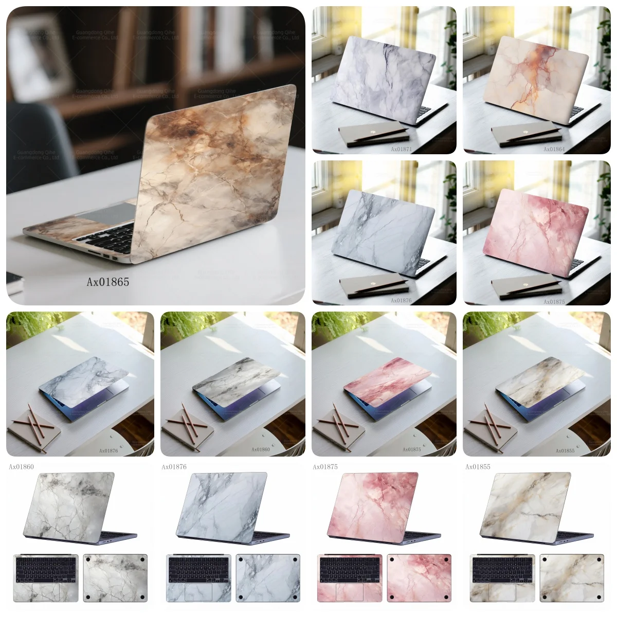 2 Pcs Sleek Marble Patterns Stone Texture Theme Laptop Sticker Art Self-Adhesive Skin for MacBook Laptops Waterproof Skin Decor