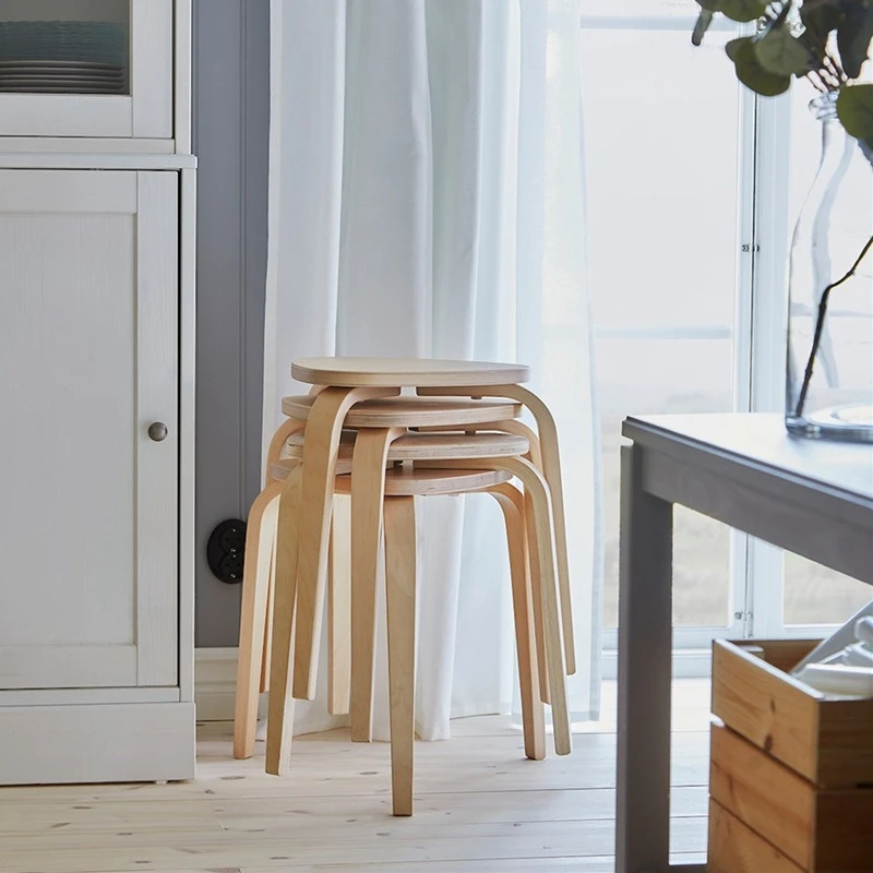 

Nordic Simple Modern Stackable Solid Wood Dining Stool Bench Low Chair Japanese Round Sitting Furniture Living Room Furniture