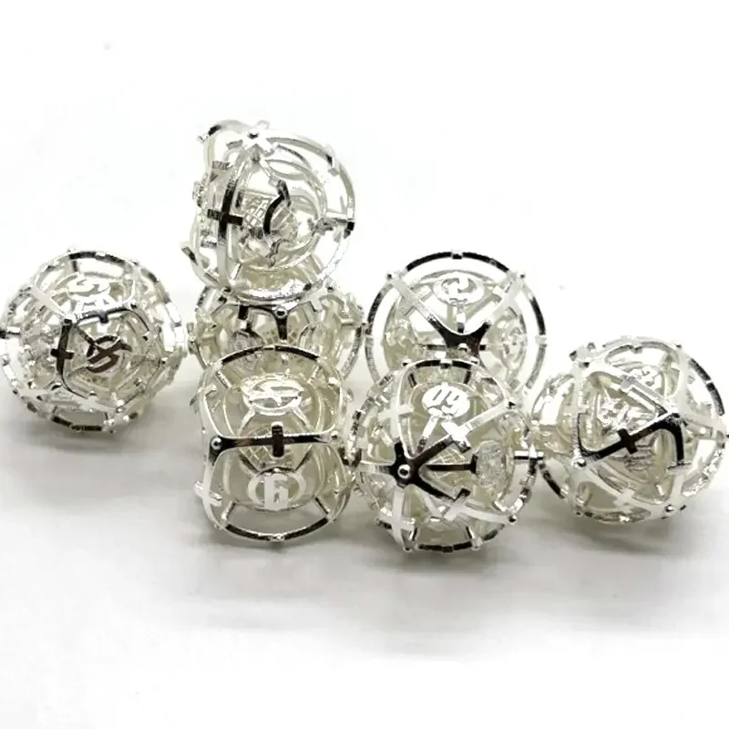 7PCS Metal Dice Set Small Bell Polyhedral Mold Multicolour Toy Role Playing Game Hollow Out Ball for Table Board Games Decor