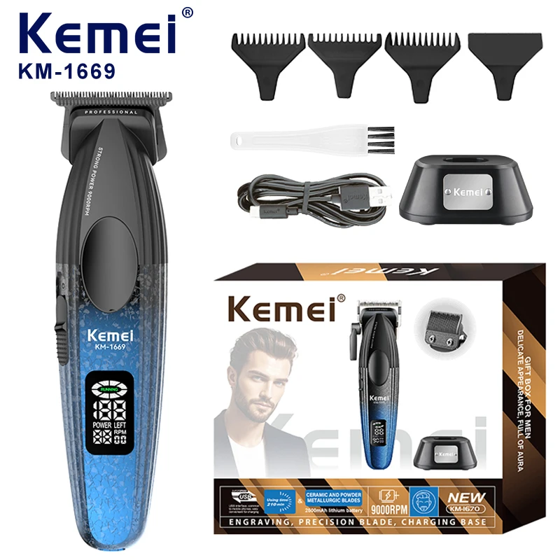 

KEMEI km-1669 Metal Hair Trimmers Machine Professional Cordless Display Hair Trimmers Clippers With Charging Base