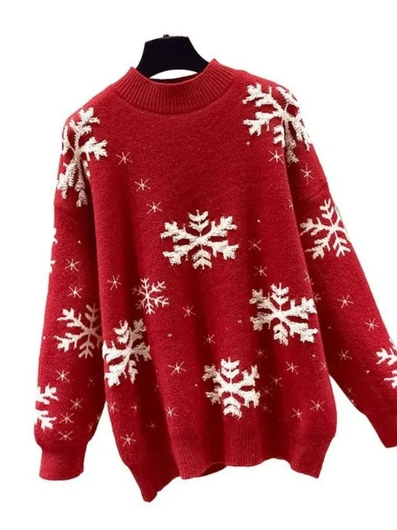 Fashion Women Sweater 2024 Christmas Snowflake Pattern Long Sleeve Crew Neck Knitted Sweater Womens Autumn Pullover Knitwear