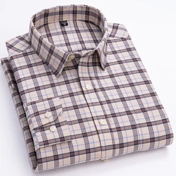 New S-7XLCotton Oxford Shirt For Mens Long Sleeve Plaid Striped Casual Shirts Male Pocket Regular-Fit Button-Down Work Man Shirt