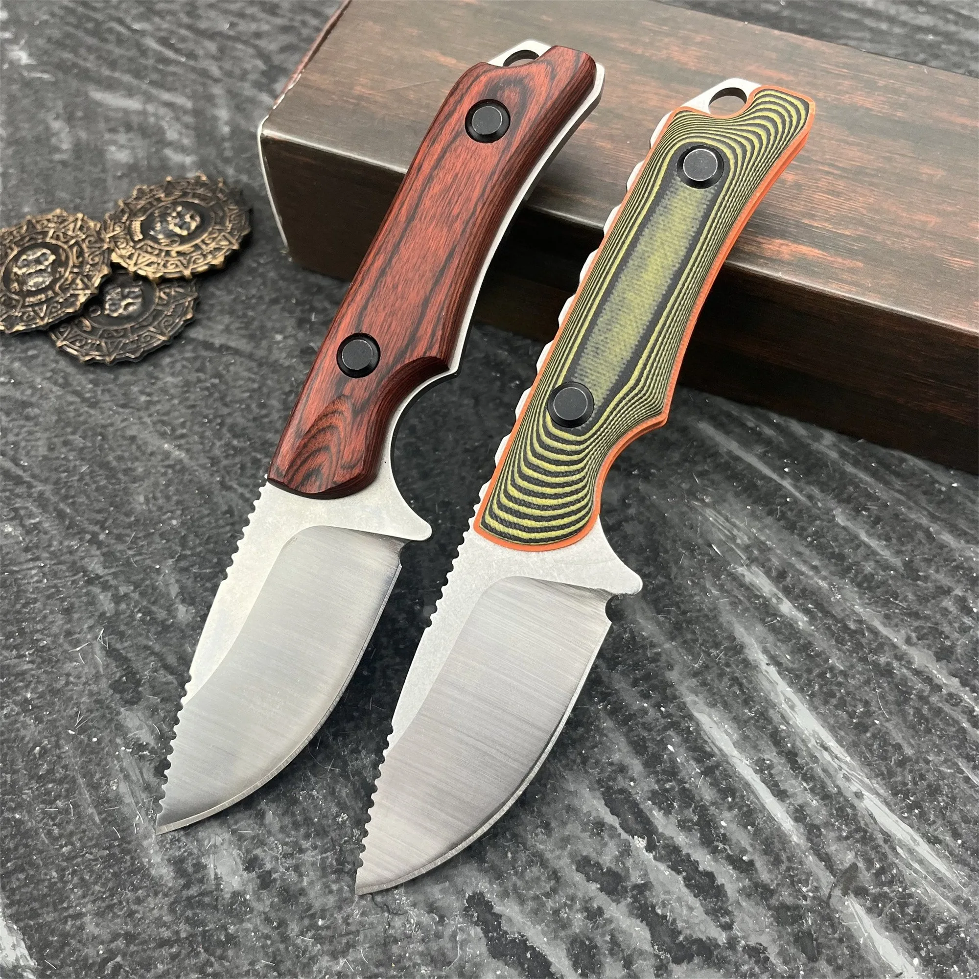 

Нож с фиксированным клинком BM 15017, сталь 8Cr13MoV, тактический, для охоты, кемпинга, выживания, с рукоятью из G10 и дерева, с ножнами, инструмент EDC