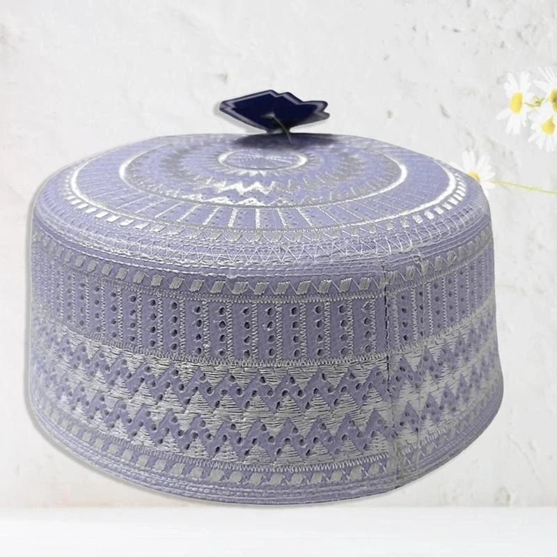 

652F Embroidery Islamic Prayer Hat for Men EID Ramadan Hijabs Arabian Round Hat Breathable Turban Skull Caps Headwear