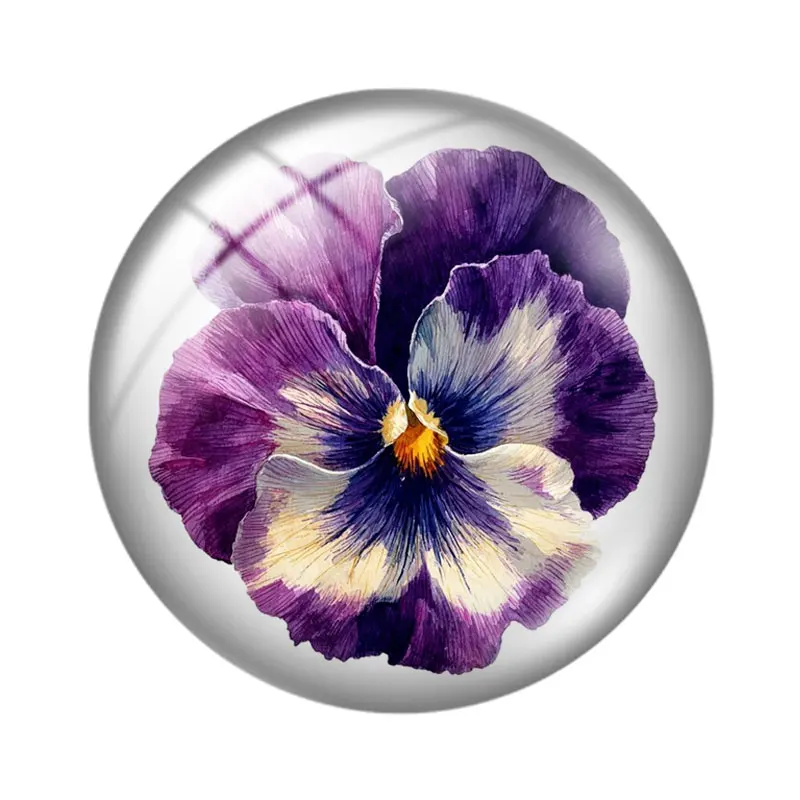 Watercolor Pansies 12/18/20/25mm glass cabochon  bracelet pendant rings for jewelry demo earrings back Making findings view 4