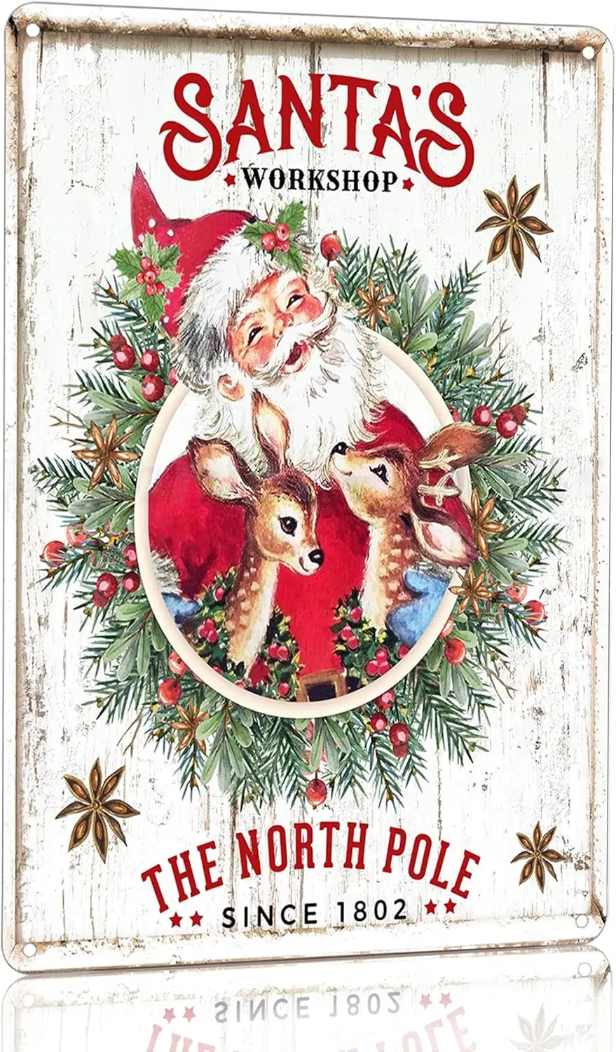 Vintage Christmas Decor Gift Rustic Santa;s Workshop The North Pole Since 1802 Tin Sign for Home Farmhouse Kicthen Cafe Bar Wall