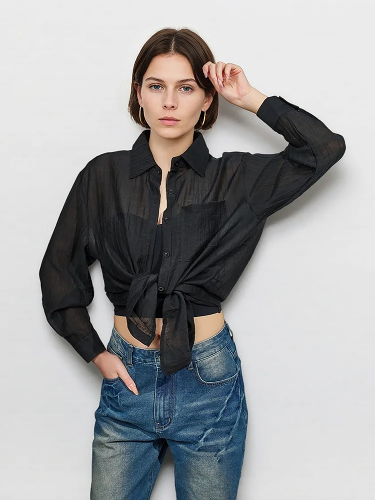 HELIAR Camicia cardigan da donna con bottoni Manica lunga Colletto rovesciato Camicetta tinta unita Protezione solare Capispalla Top casual