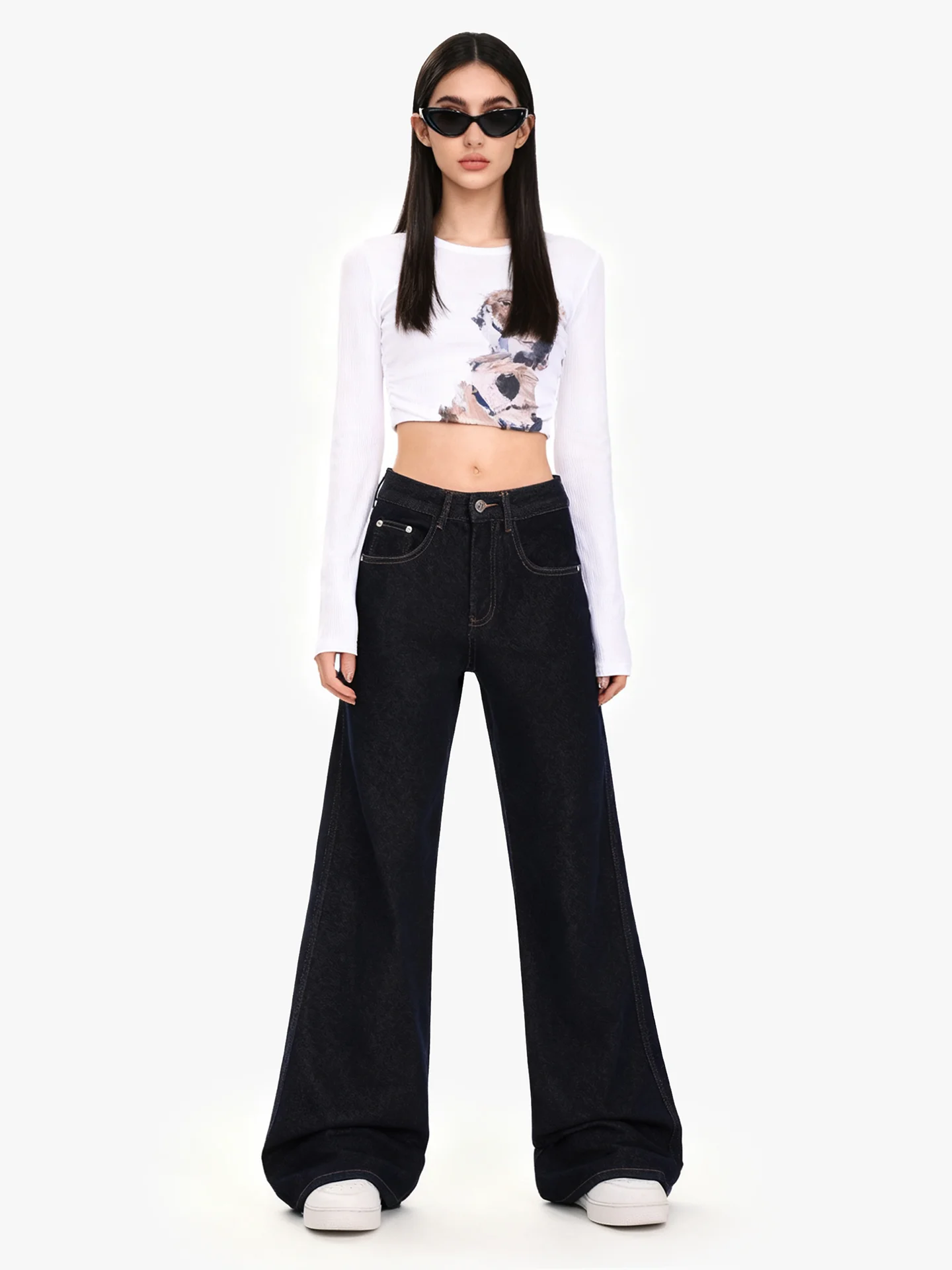 

Джинсы JYOOK с высокой талией, прямые, свободного кроя, утягивающие, широкие штанины, темно-синие, винтажные, осенний сезон