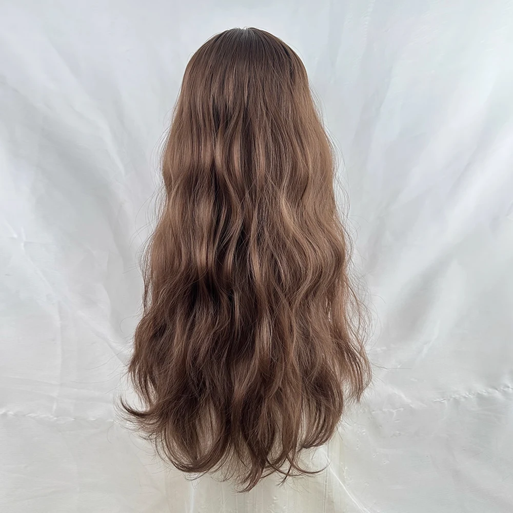 Коричневые синтетические длинные волнистые парики с челкой Лолита Косплей Пушистый женский термостойкий парик для повседневной вечеринки