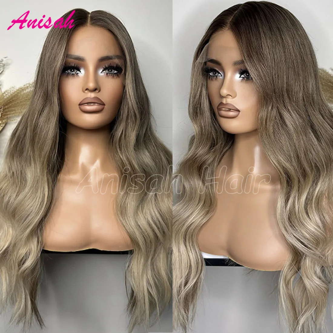 Brazilian Virgin Human Hair Ombre Ash Blonde Highlight Body Wave Lace Front Wig Lace Frontal Wigs Pre Plucked Natural Hairline