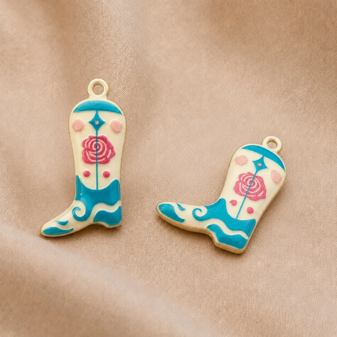 2 Stück Cowboy-Stiefel-Anhänger aus Edelstahl, süße Emaille-Anhänger im Western-Stil für Frauen, zum Selbermachen von Halsketten, Ohrringen, Schlüsselanhängern und Schmuck. – Detail 8