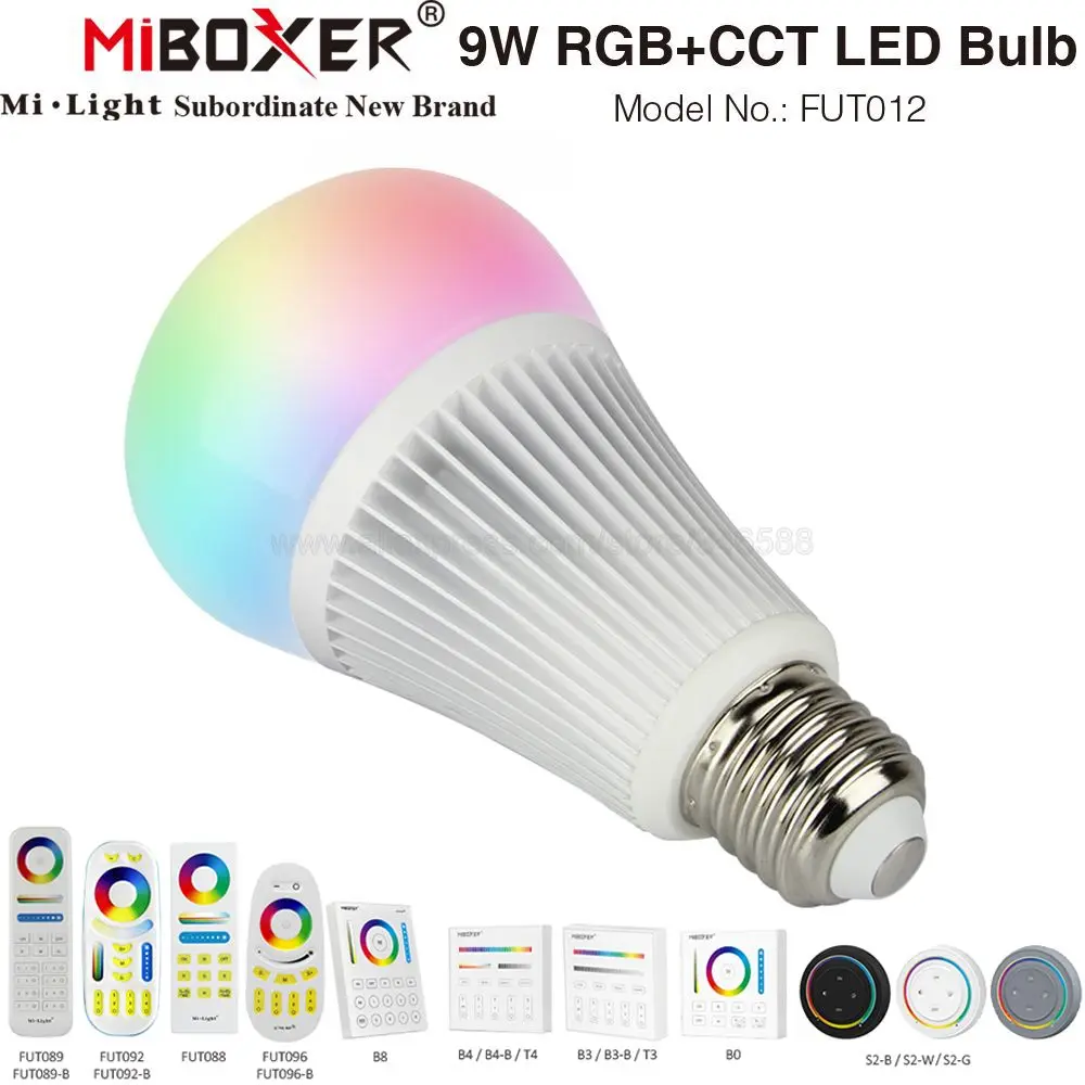 MiBoxer 9W E27 RGB+CCT Smart WiFi LED Light Bulb FUT012 AC110V 220V 2.4G 4-Zone Remote Smartphone APP Alexa Google Voice Control