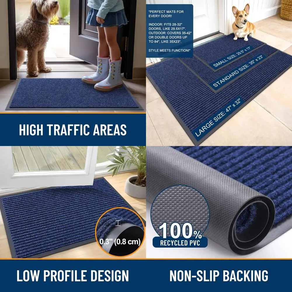

Прочный водостойкий придверный коврик, низкопрофильный, легко чистится, для использования внутри и снаружи помещений, 47x32 дюйма, синий