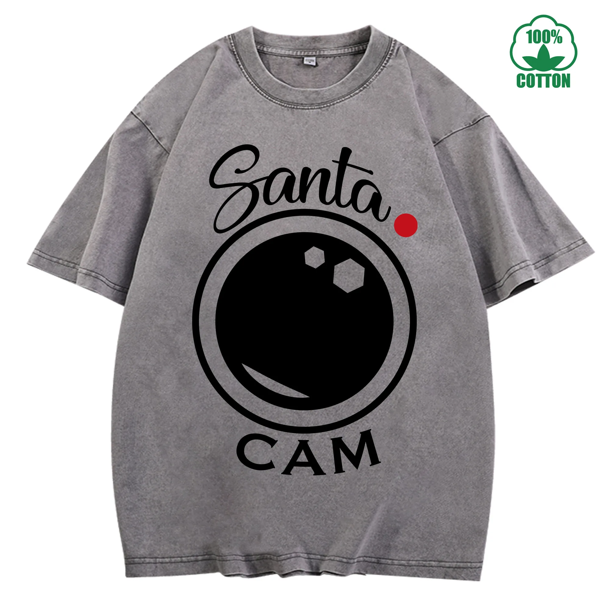 تي شيرت سانتا كام فينتاج مغسول 230 جرام 100% قطن للجنسين مريح كبير الحجم ملابس الشارع