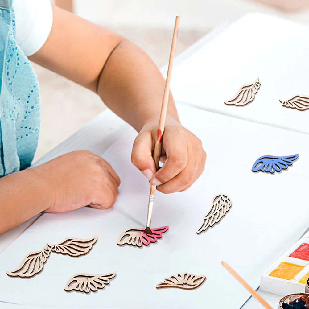 

40pcs Wood Chips Wooden Slices Craft naments Coloring Cutouts Wings Unfinished Natural Material Diy Project Educational Tool
