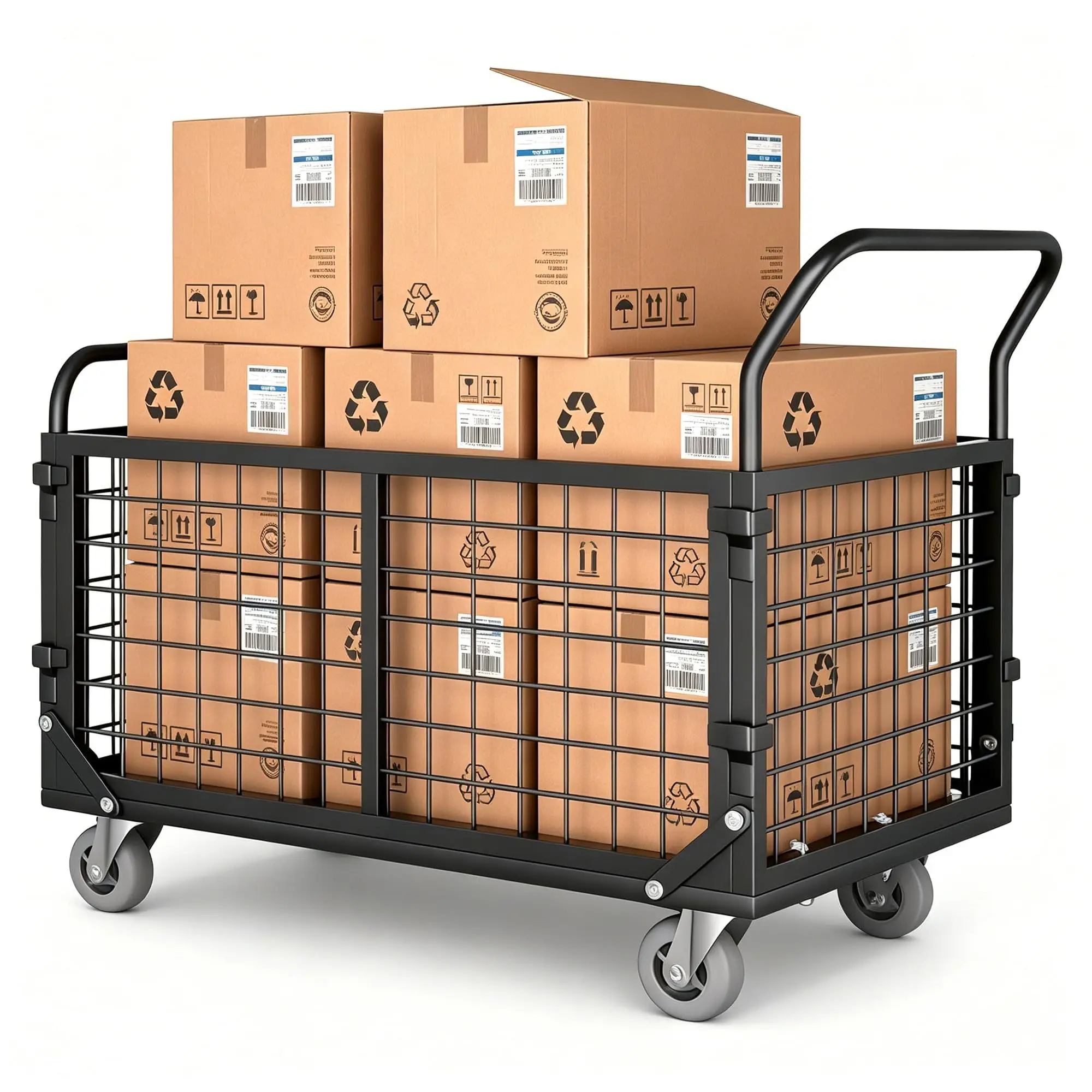 5-in-1 Folding Platform Truck, Utility Dolly with Removable Mesh