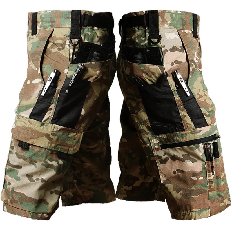 Men's Summer Cargo Shorts Military Wear-resistant Waterproof Pant Outdoor Sports Breathable Joggers Multiple Pockets Work Shorts