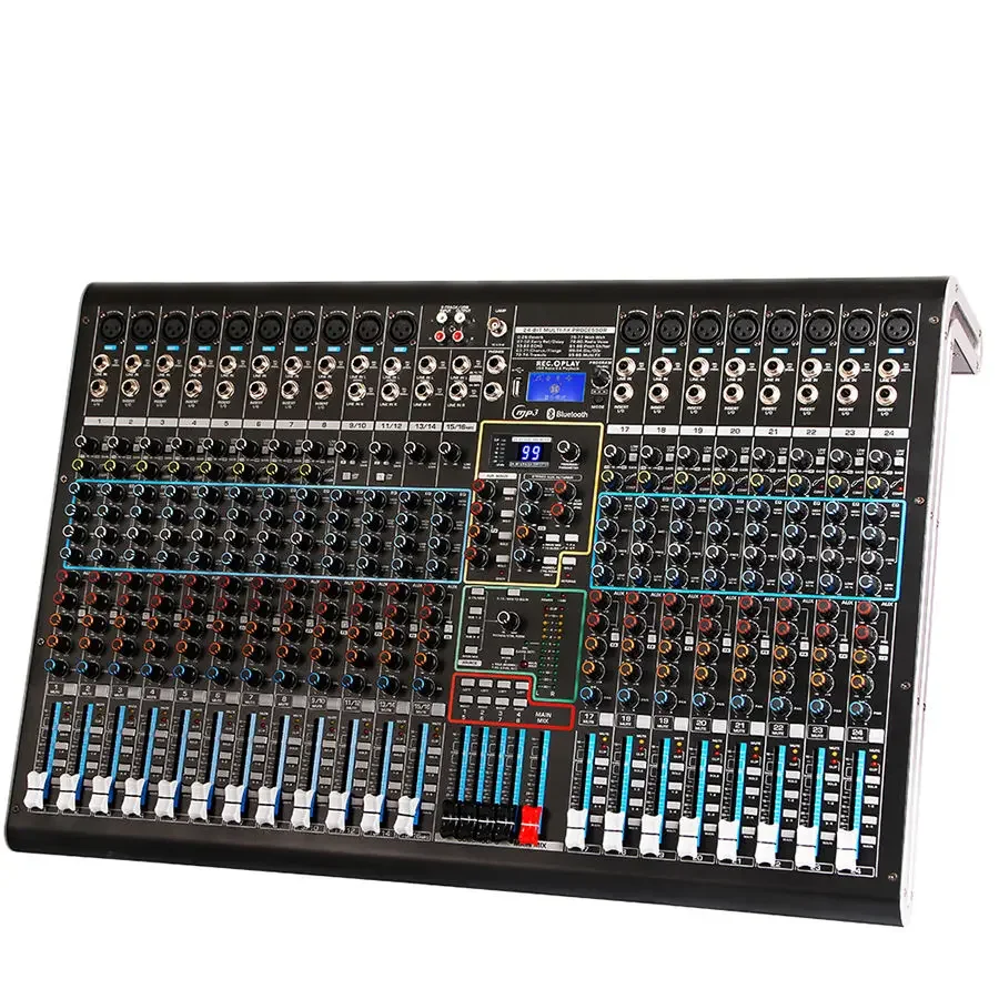 OEM DX24C Professional Audio Mixer Built-in 99 Kinds Of DSP Reverb Effect 24 Channel Audio Mixer For Stage USB Audio Mixer